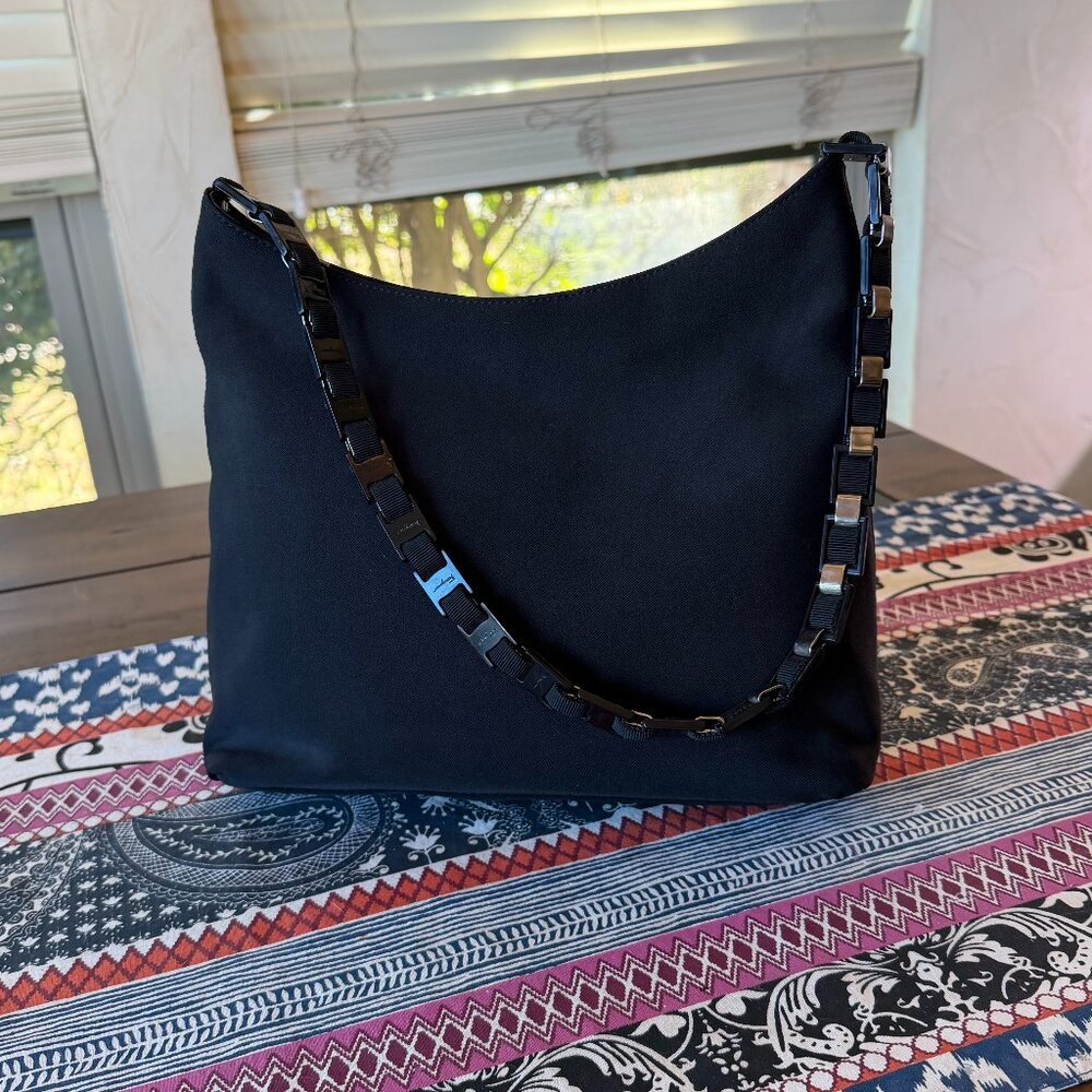 Salvatore Ferragamo Black Canvas Chain Link Strap Shoulder Bag, EUC